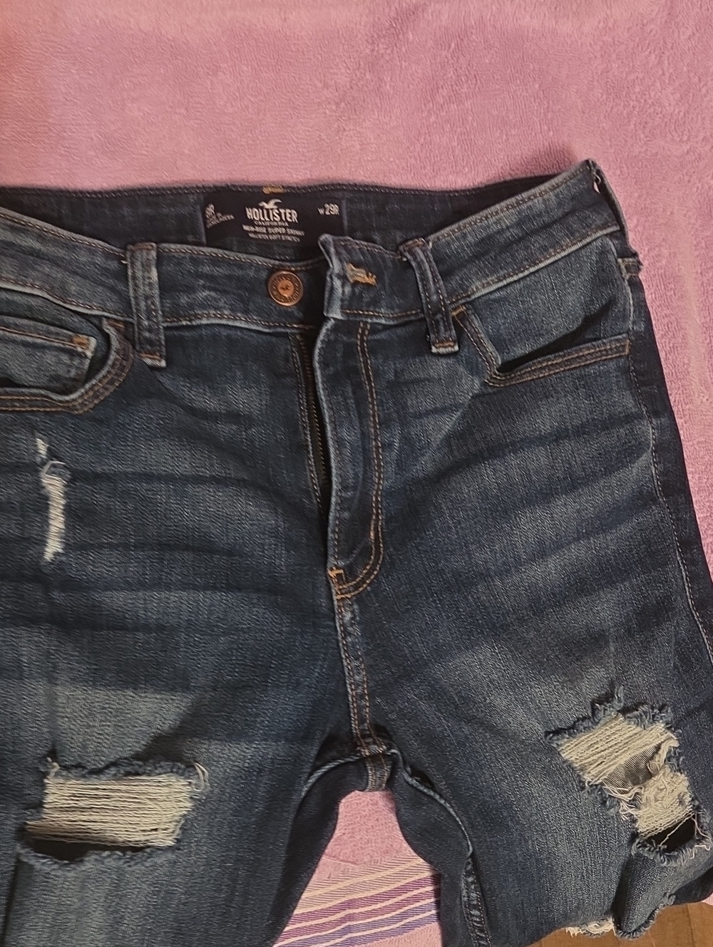 Hollister Women's Dark Blue Distressed High Rise Super Skinny Jeans